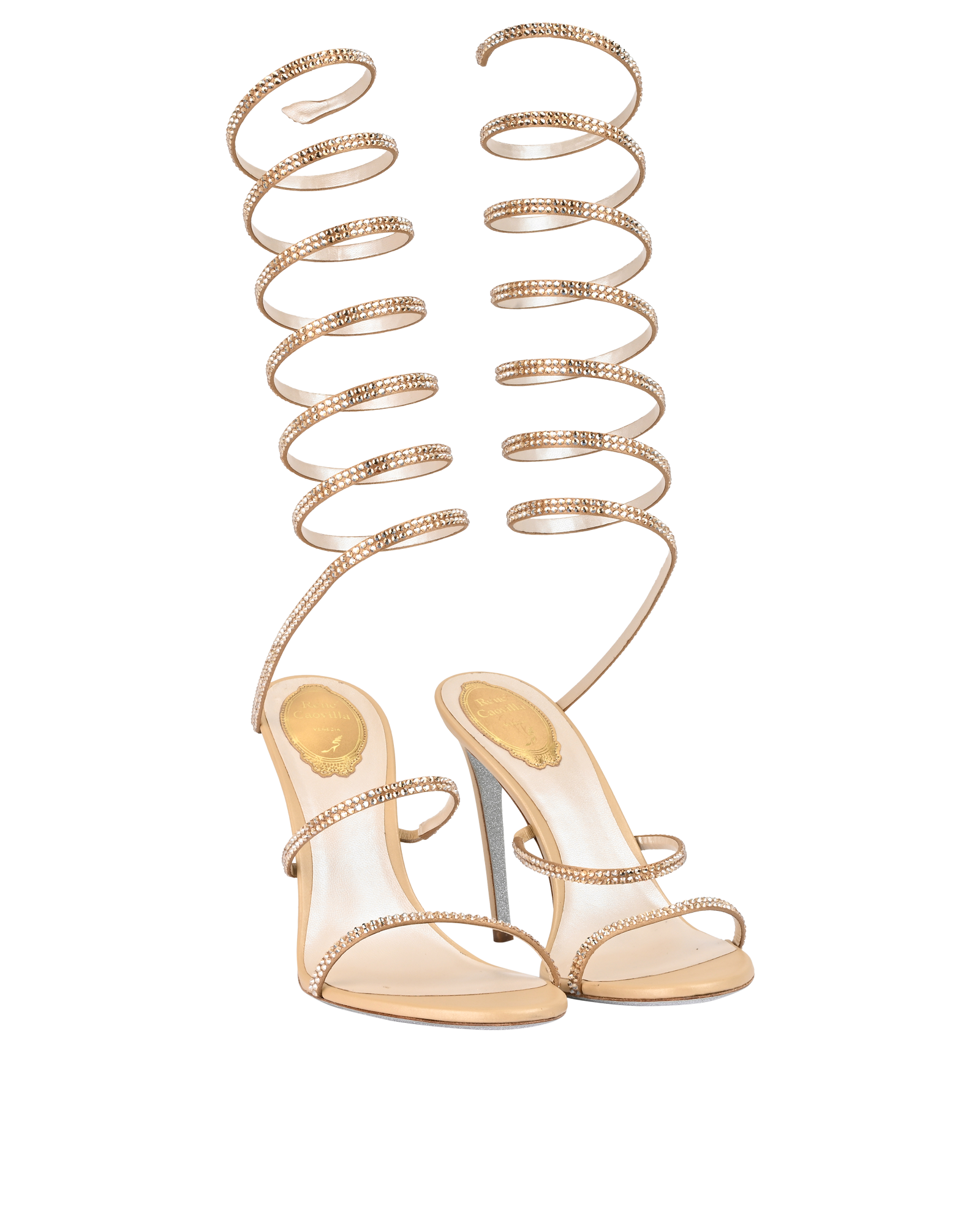 Rene Caovilla SuperCleo Sandal 105, &pound;550, Shoes, Gold, Leather, Side view