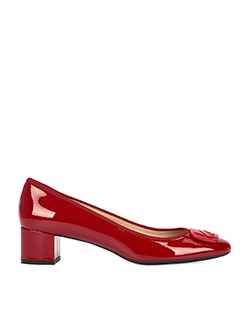 Salvatore Ferragamo Logo Block Heels, Leather/Patent, Red, 8.5, DB, 3*