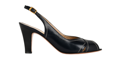 Salvatore Ferragamo Peep Toe Slingbacks Heels, £80, Shoes, Navy, Leather, Front view