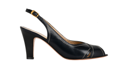 Salvatore Ferragamo Peep Toe Slingbacks Heels, Leather, Navy, UK5.5, B, 3*