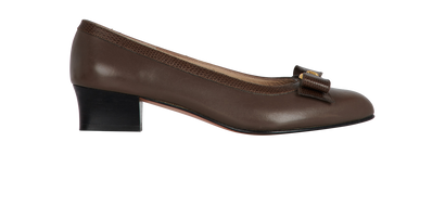 Salvatore Ferragamo Bow Pumps, &pound;130, Shoes, Brown, Leather, Front view