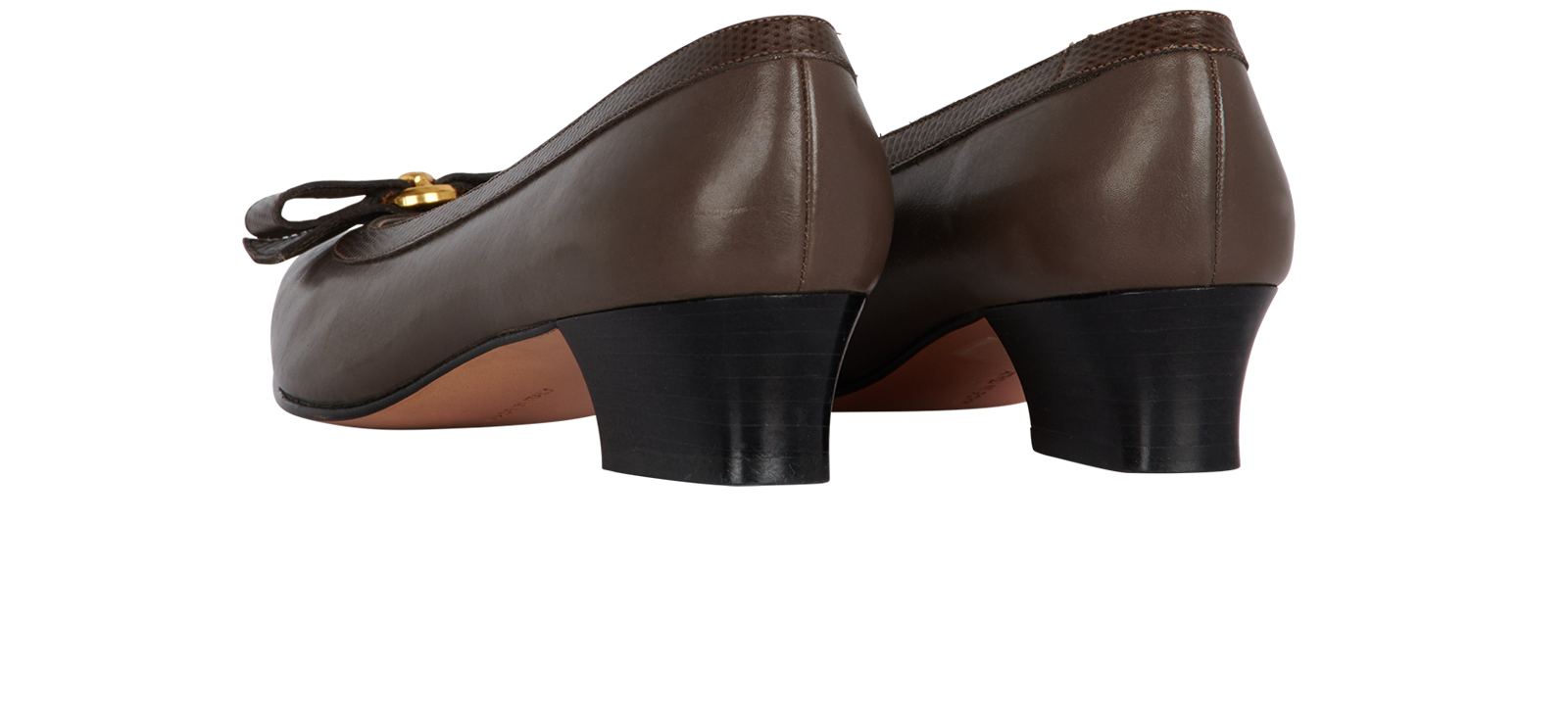Salvatore Ferragamo Bow Pumps, &pound;130, Shoes, Brown, Leather, Back view