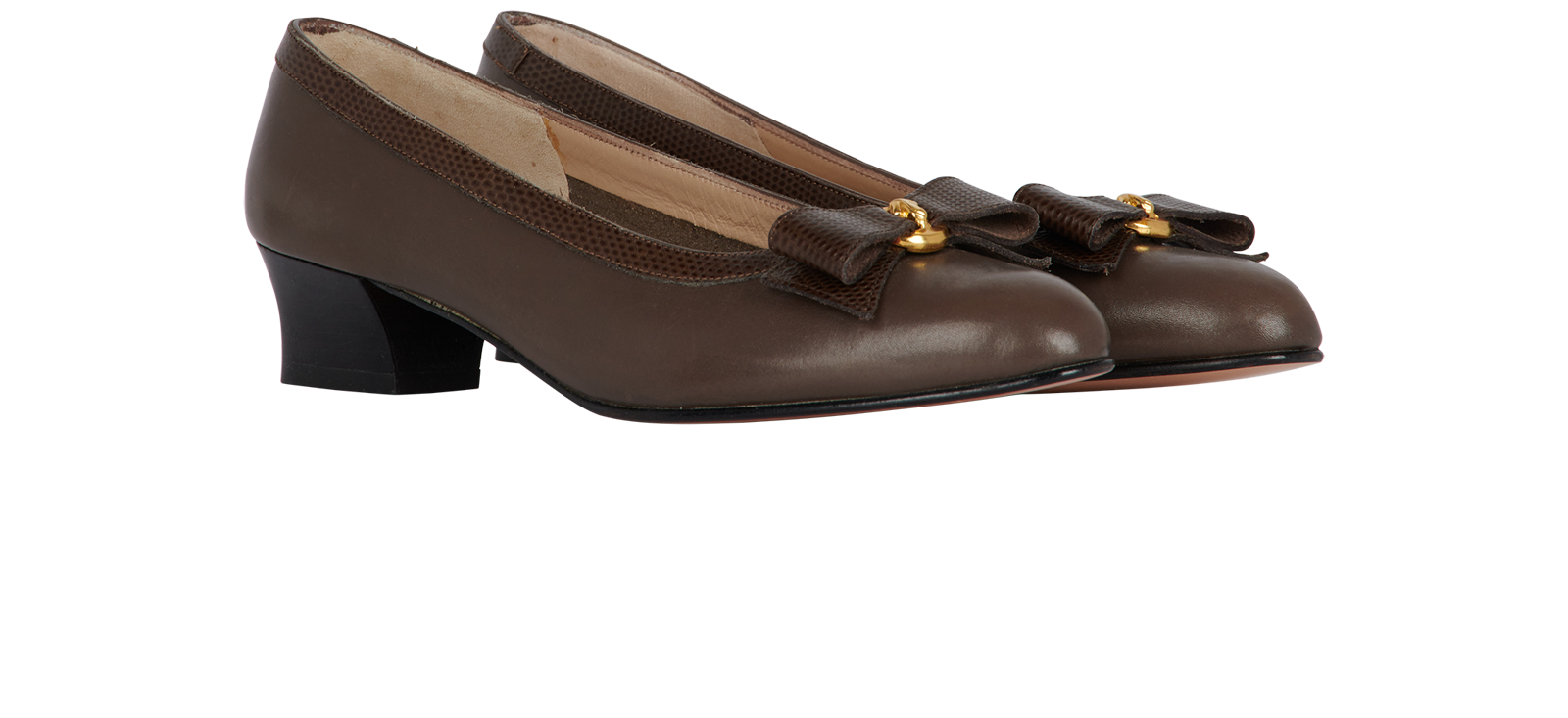 Salvatore Ferragamo Bow Pumps, &pound;130, Shoes, Brown, Leather, Side view