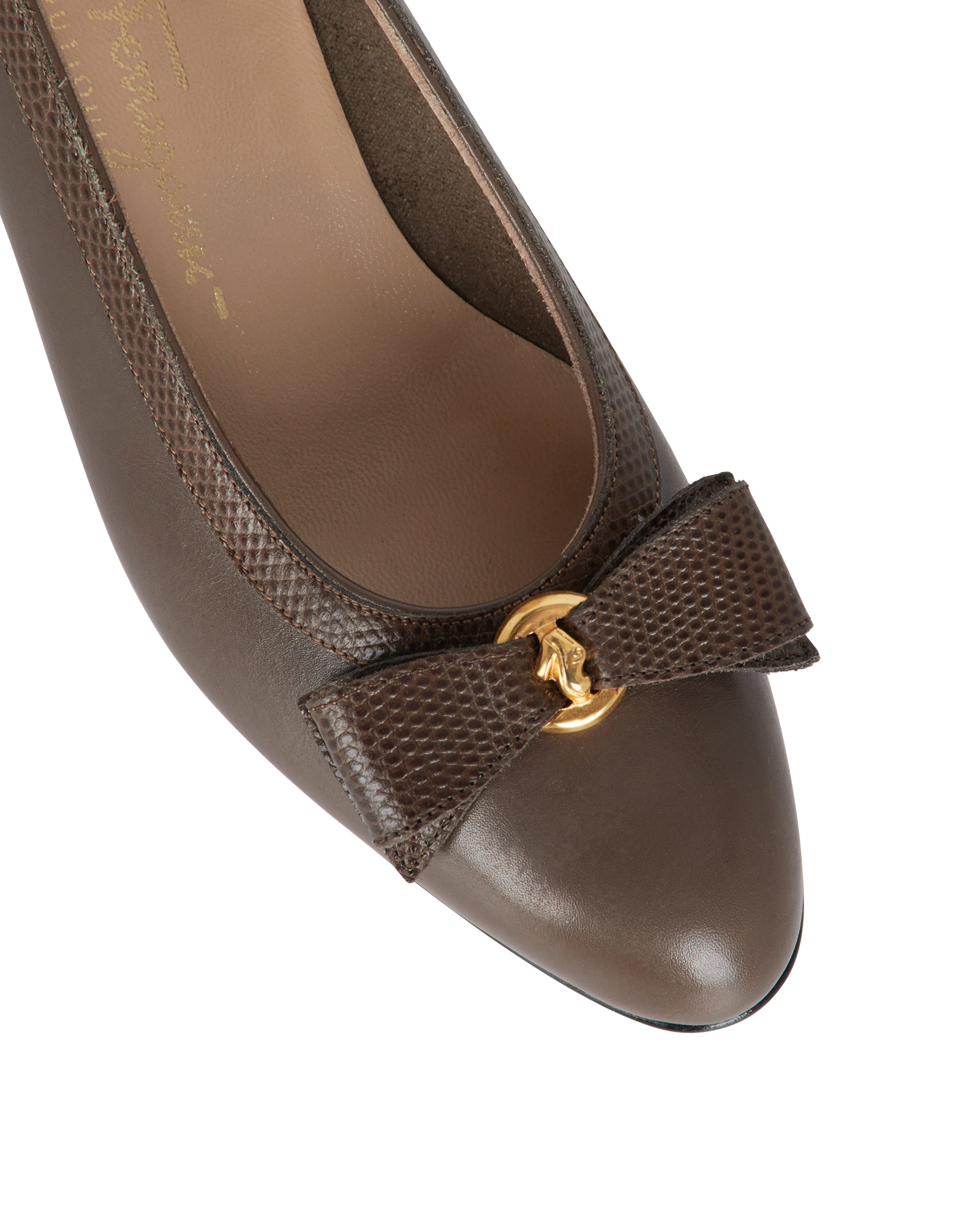 Salvatore Ferragamo Bow Pumps, &pound;130, Shoes, Brown, Leather, Other view