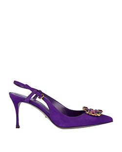 Sergio Rossi Crystal-Embellished Kitten Heels, Suede, Purple, UK 4.5