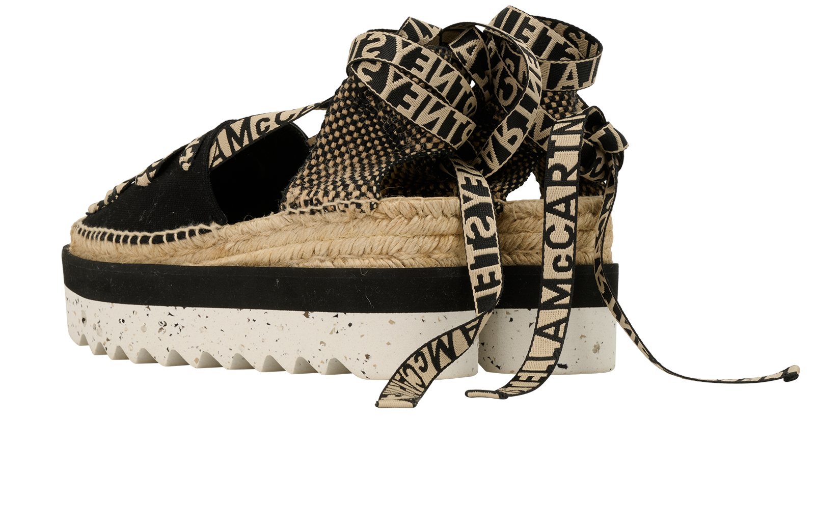 Stella McCartney Gaia Platform Espadrilles, &pound;250, Shoes, Black/White, Canvas, Back view