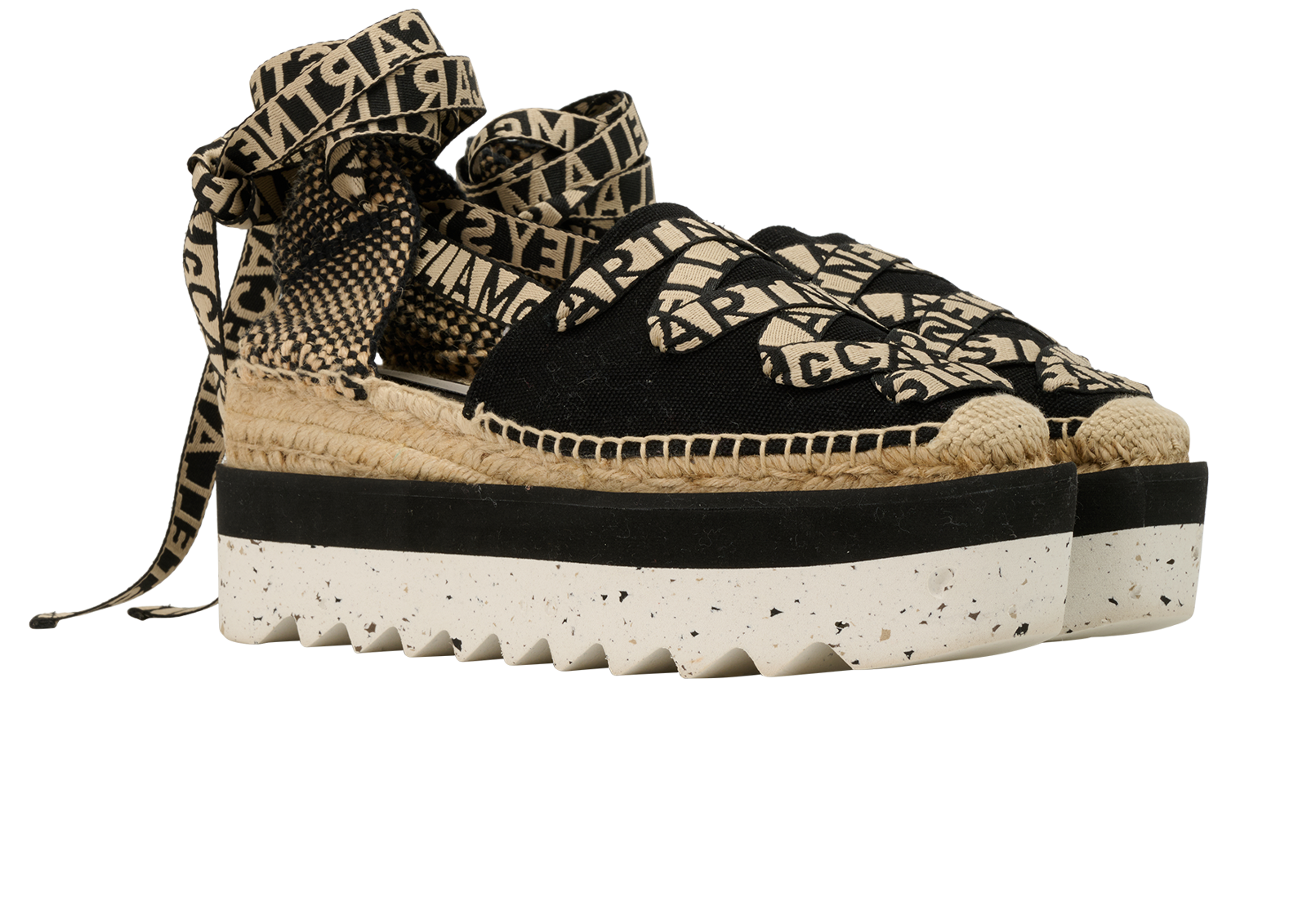 Stella McCartney Gaia Platform Espadrilles, &pound;250, Shoes, Black/White, Canvas, Side view