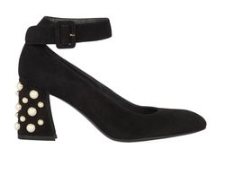 Stuart Weitzman Pearl Embellished Heels, Suede, Black, UK4.5, Db, 3*