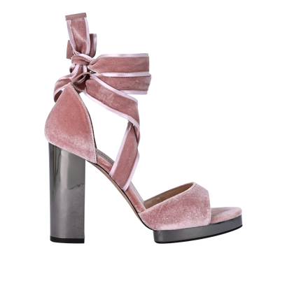 Valentino Block Heel Sandals, £120, Shoes, Pink, Velvet, Front view