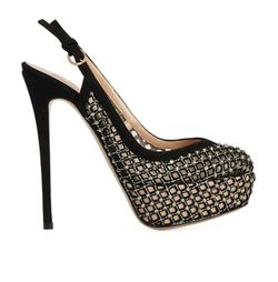 Valentino Crystalized Pumps, Suede/Mesh, Black/Silver, UK3, B/DB