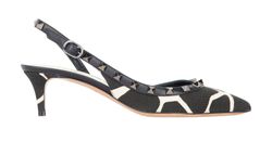 Valentino Giraffe Rockstud Sling Back Heels,Canvas,Black/White,UK3,DB/B