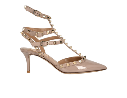 Valentino Rockstud Caged Pump 65, &pound;475, Shoes, Pink, Patent Leather, Front view