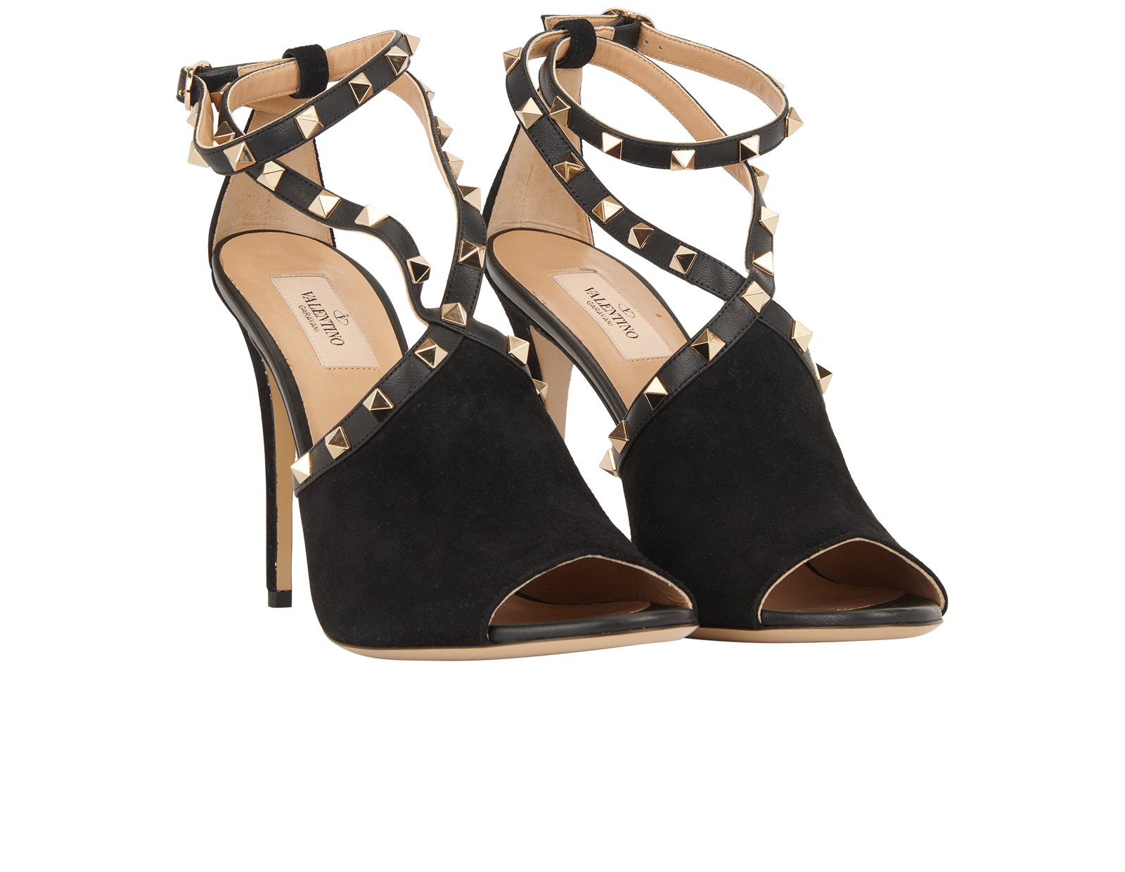 Valentino Rockstud Heels, &pound;220, Shoes, Black, Suede, Side view