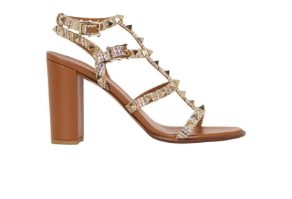 Valentino Rockstud Block Sandals, &pound;220, Shoes, Brown, Leather, Front view