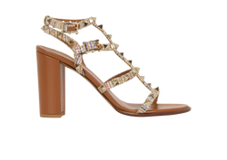 Valentino Rockstud Block Sandals, Leather, Tan, UK6, DB, 1*