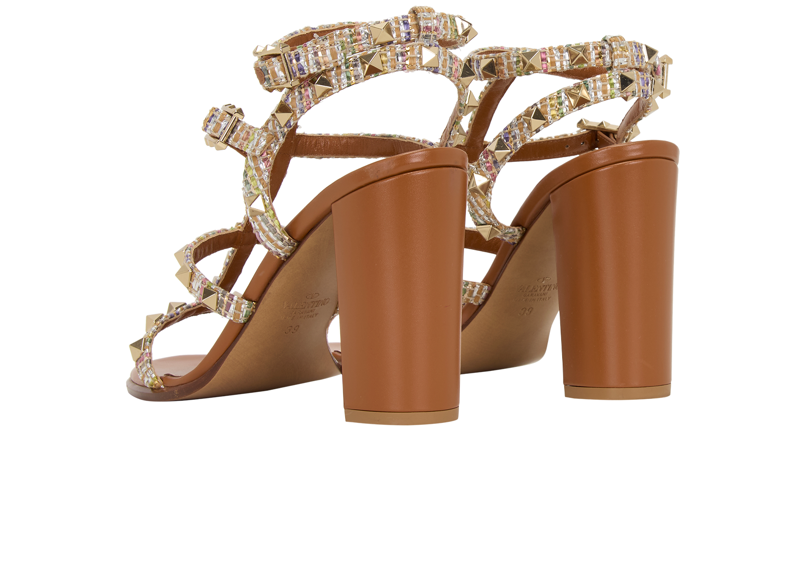 Valentino Rockstud Block Sandals, &pound;220, Shoes, Brown, Leather, Back view