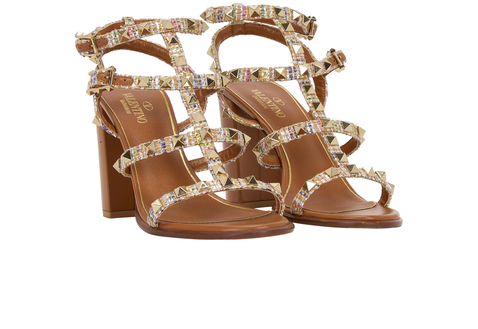 Valentino Rockstud Block Sandals, &pound;220, Shoes, Brown, Leather, Side view