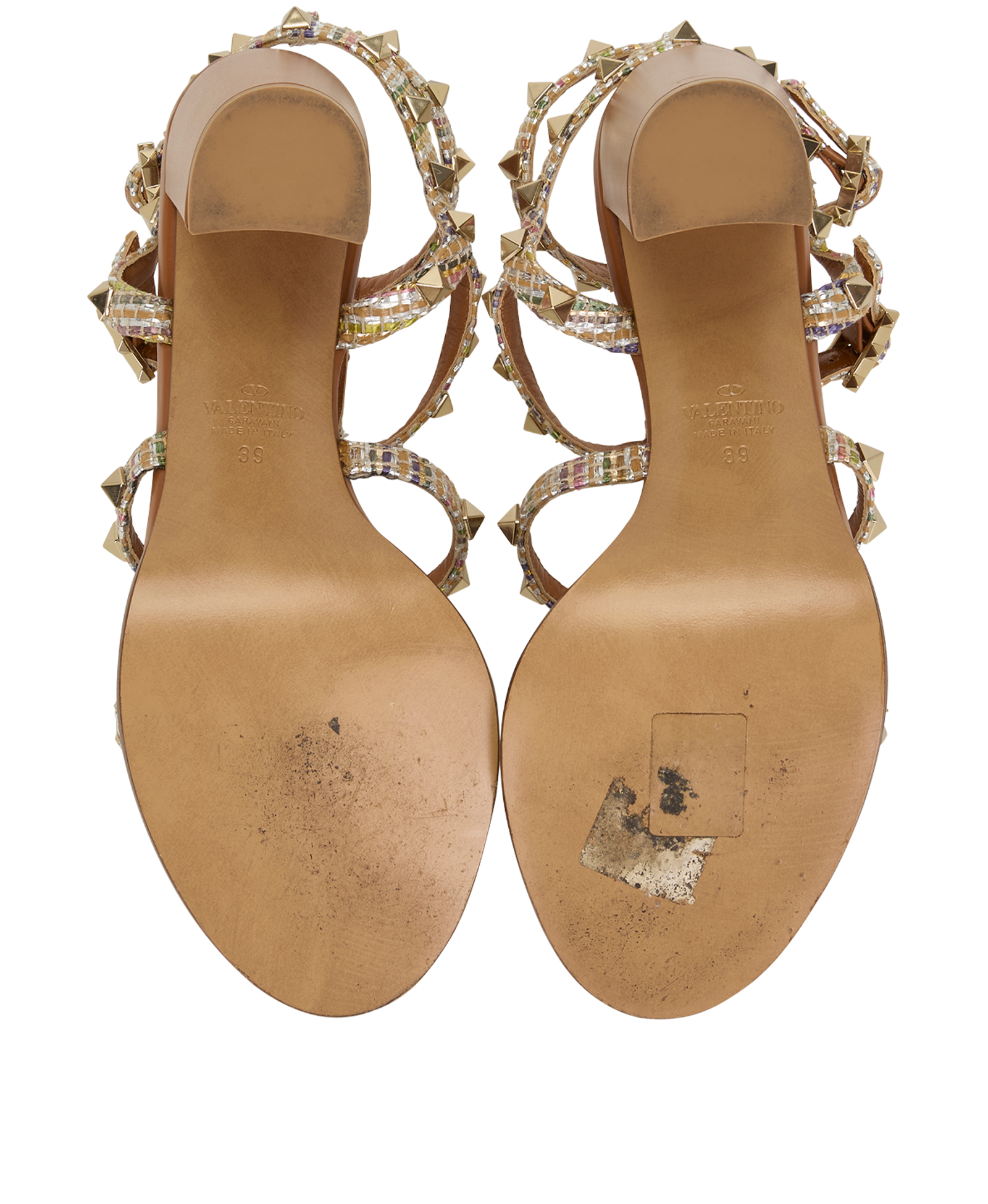 Valentino Rockstud Block Sandals, &pound;220, Shoes, Brown, Leather, Top view