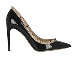 Valentino Patent Rockstud Heels, Leather, Black/Pink, B/DB, 5.5, 5*