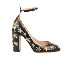 Valentino Embroidered Stars Heels, Leather, Black, UK5.5, 2*