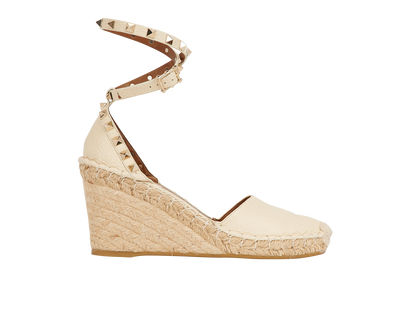 Valentino Rockstud Wedges 9cm, &pound;190, Shoes, Cream, Leather/Raffia, Front view
