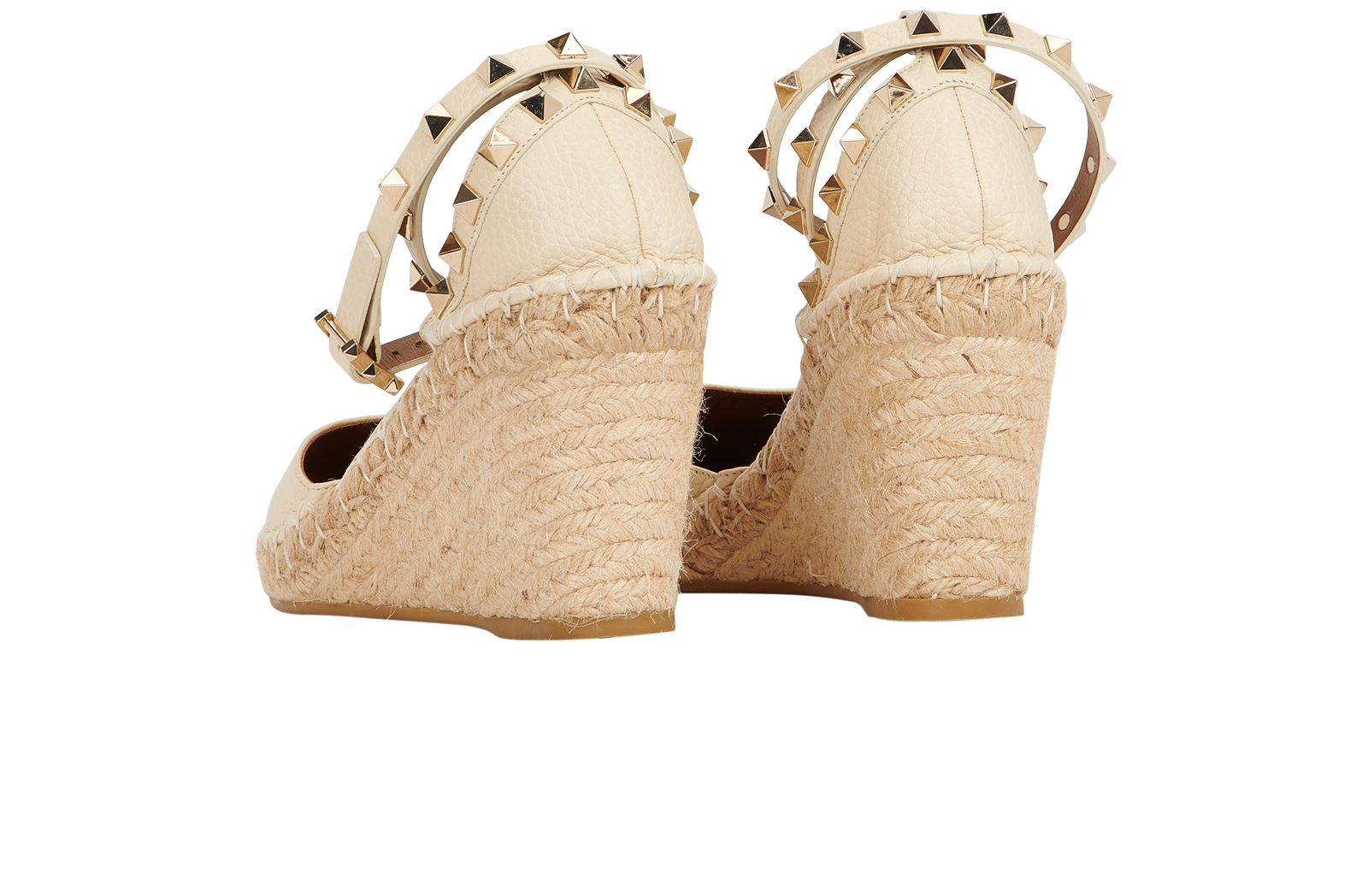 Valentino Rockstud Wedges 9cm, &pound;190, Shoes, Cream, Leather/Raffia, Back view