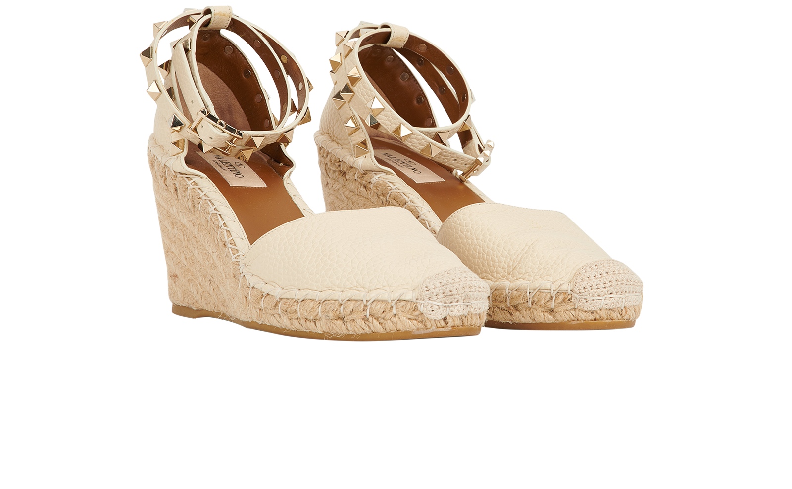 Valentino Rockstud Wedges 9cm, &pound;190, Shoes, Cream, Leather/Raffia, Side view