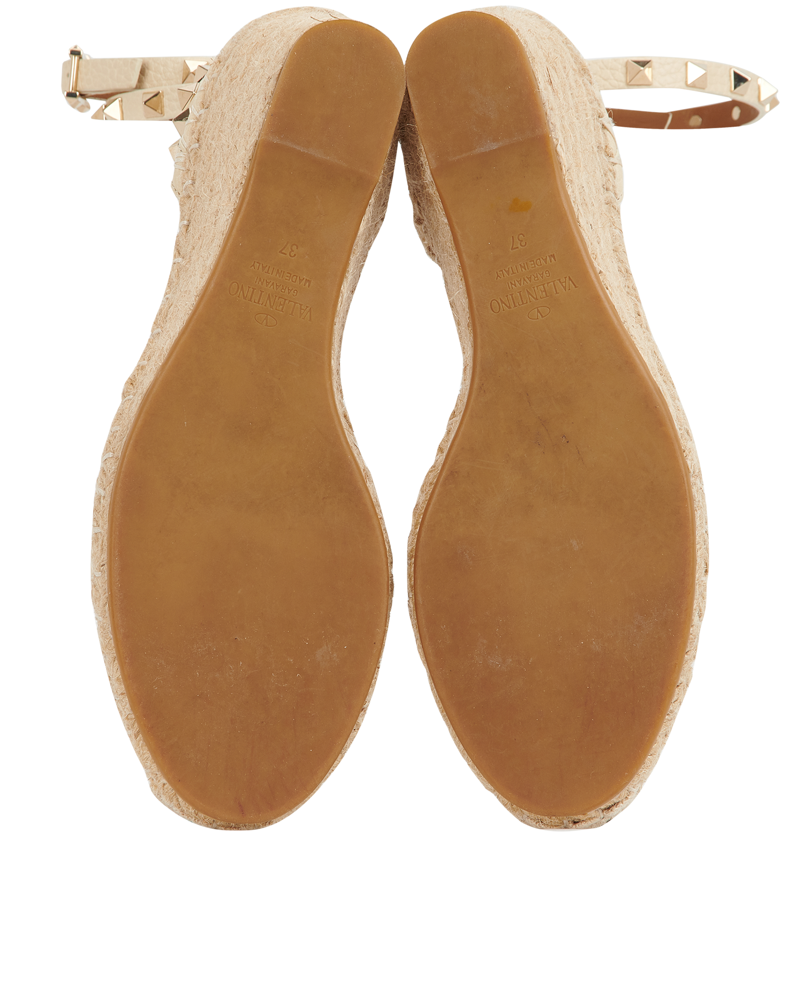 Valentino Rockstud Wedges 9cm, &pound;190, Shoes, Cream, Leather/Raffia, Top view