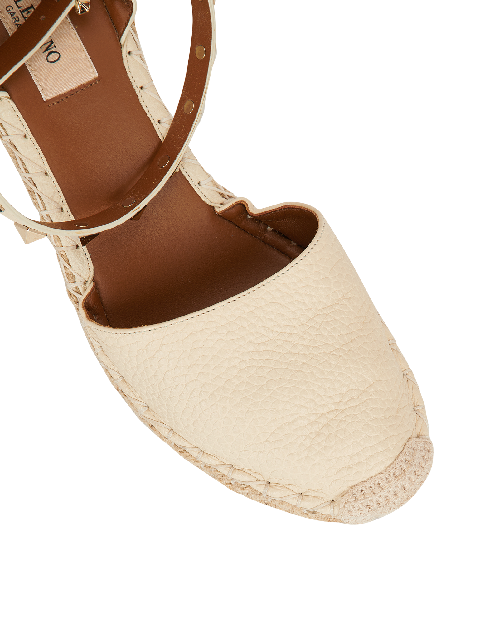 Valentino Rockstud Wedges 9cm, &pound;190, Shoes, Cream, Leather/Raffia, Other view