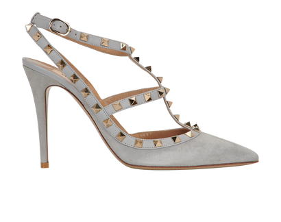 Valentino Rockstud Sling Back 100 Heels, &pound;250, Shoes, Grey, Suede, Front view