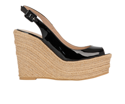 Valentino Espadrilles Wedges, &pound;140, Shoes, Black, Patent Leather/Raffia, Front view