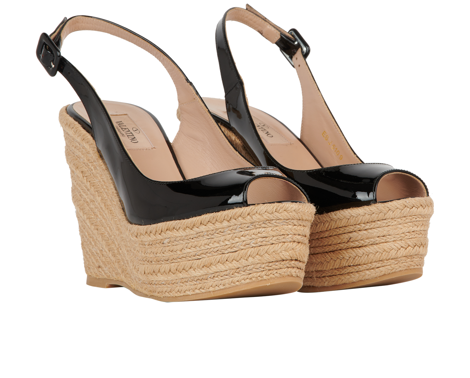 Valentino Espadrilles Wedges, &pound;140, Shoes, Black, Patent Leather/Raffia, Side view