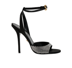 Versace Safety Pin Crystal Sandals, Satin, Black, UK7, 2*