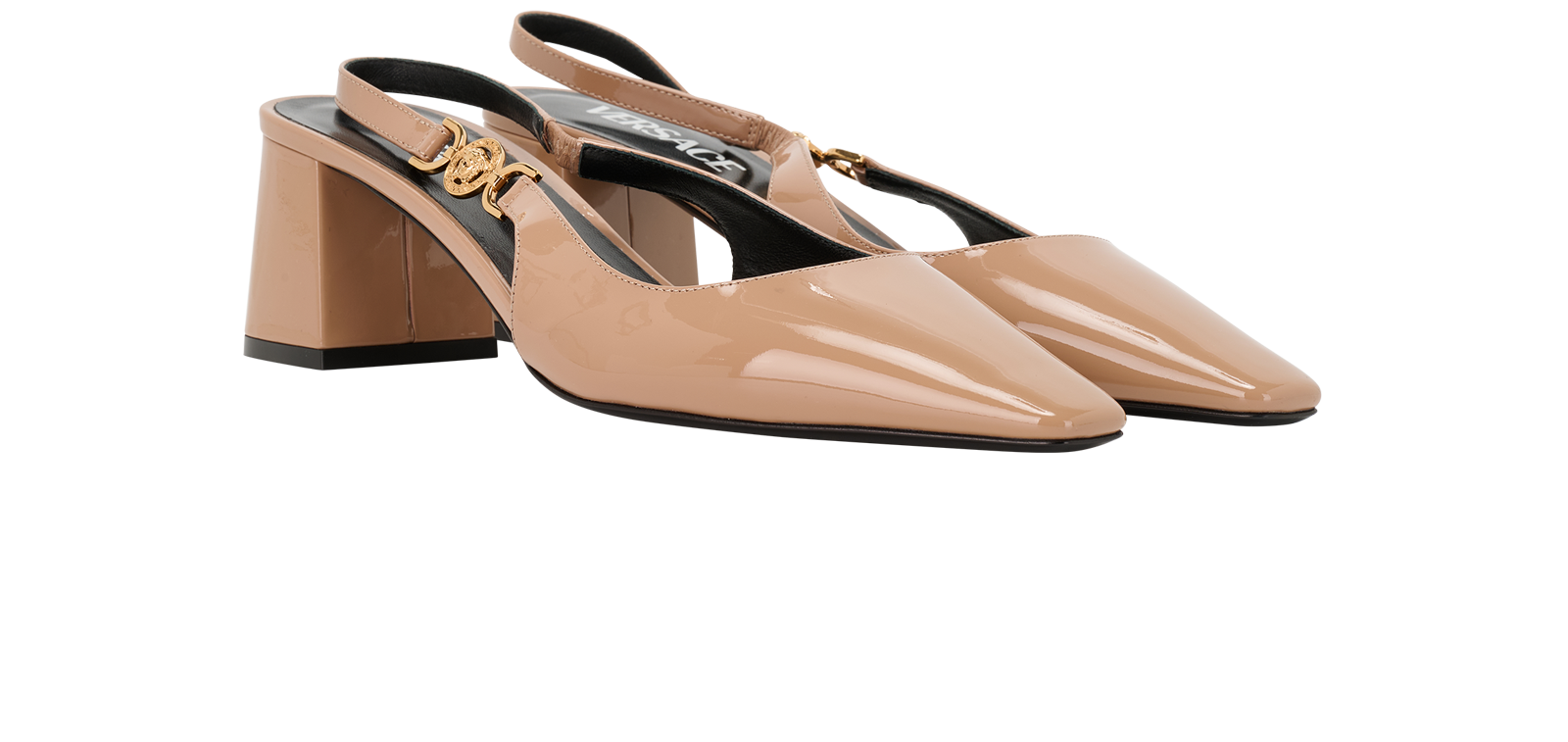 Versace Medusa Slingbacks, &pound;220, Shoes, Brown, Patent Leather, Side view