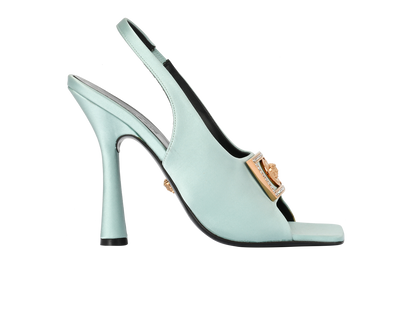 Versace Medusa Slingback Heels, &pound;150, Shoes, Blue, Satin, Front view