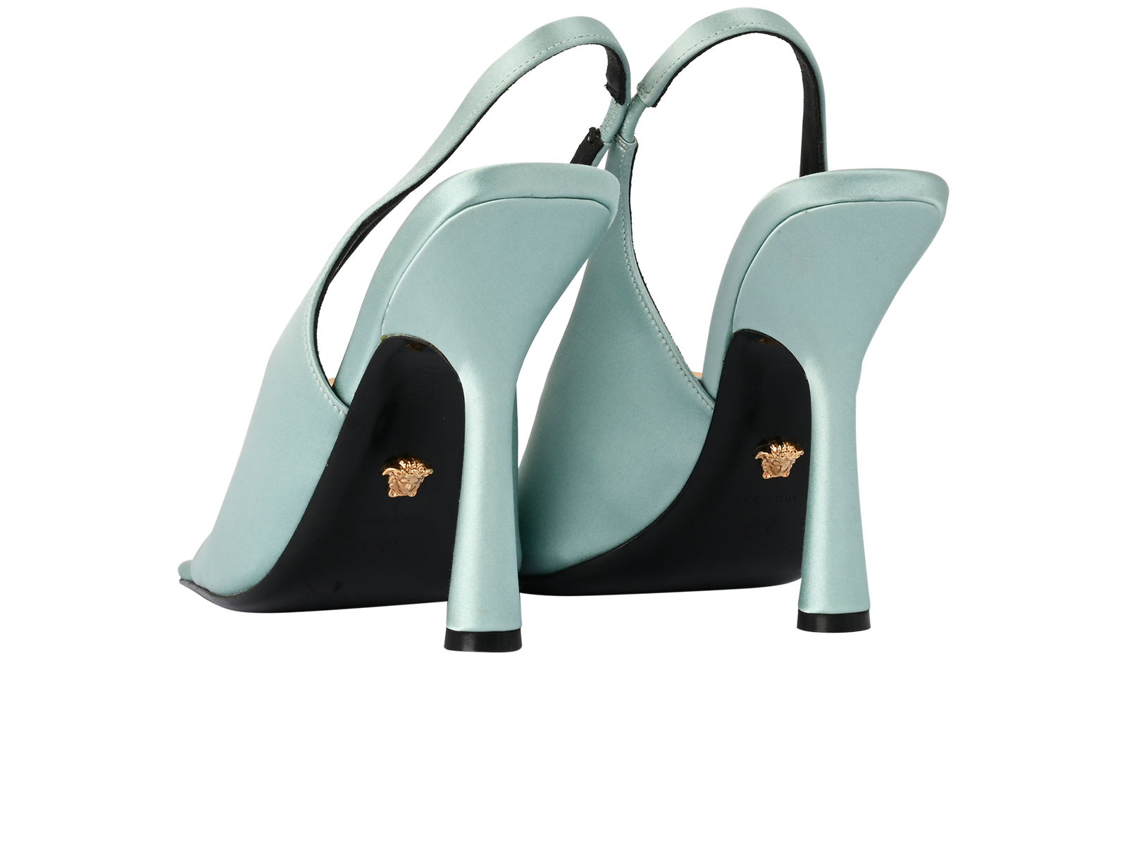 Versace Medusa Slingback Heels, &pound;150, Shoes, Blue, Satin, Back view