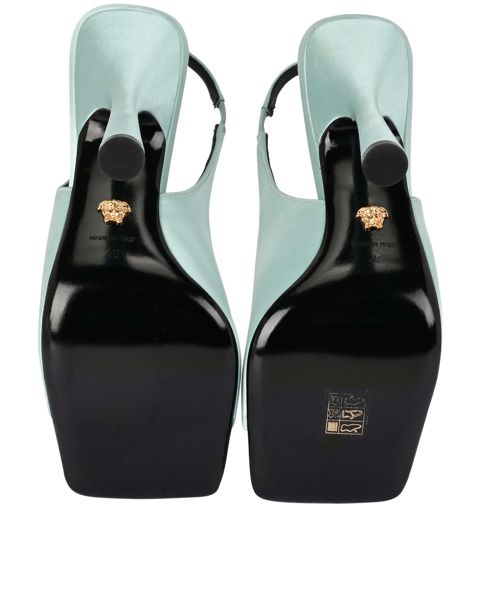 Versace Medusa Slingback Heels, &pound;150, Shoes, Blue, Satin, Top view