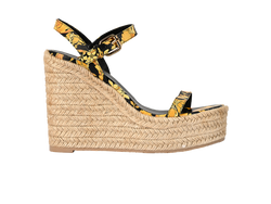 Versace Wedged Sandals, Leather, Black/Yellow, UK7, B/DB, 3*