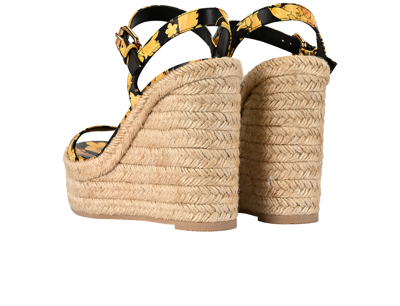 Versace Wedged Sandals, &pound;220, Shoes, Black/Yellow, Leather, Back view