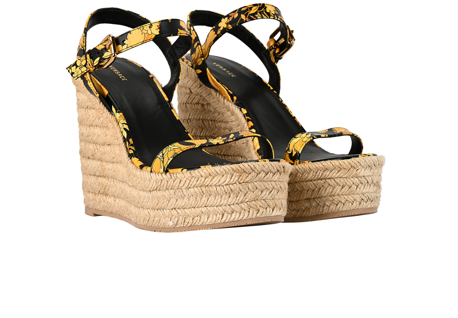 Versace Wedged Sandals, &pound;220, Shoes, Black/Yellow, Leather, Side view