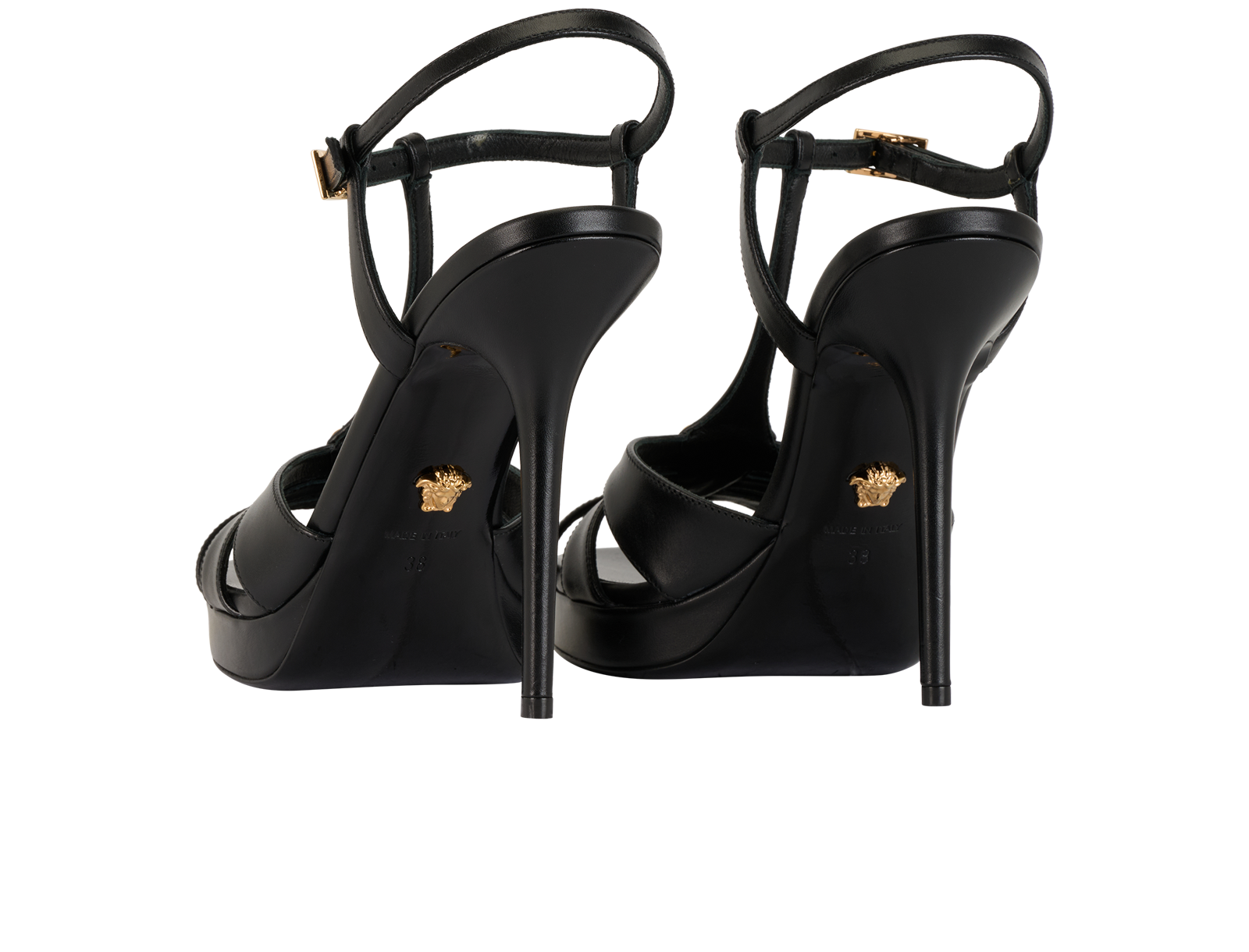 Versace V Sandals Heels, &pound;375, Shoes, Black, Leather, Back view
