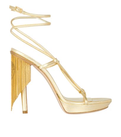 Versace Medusa Fringed Strappy Heels, front view