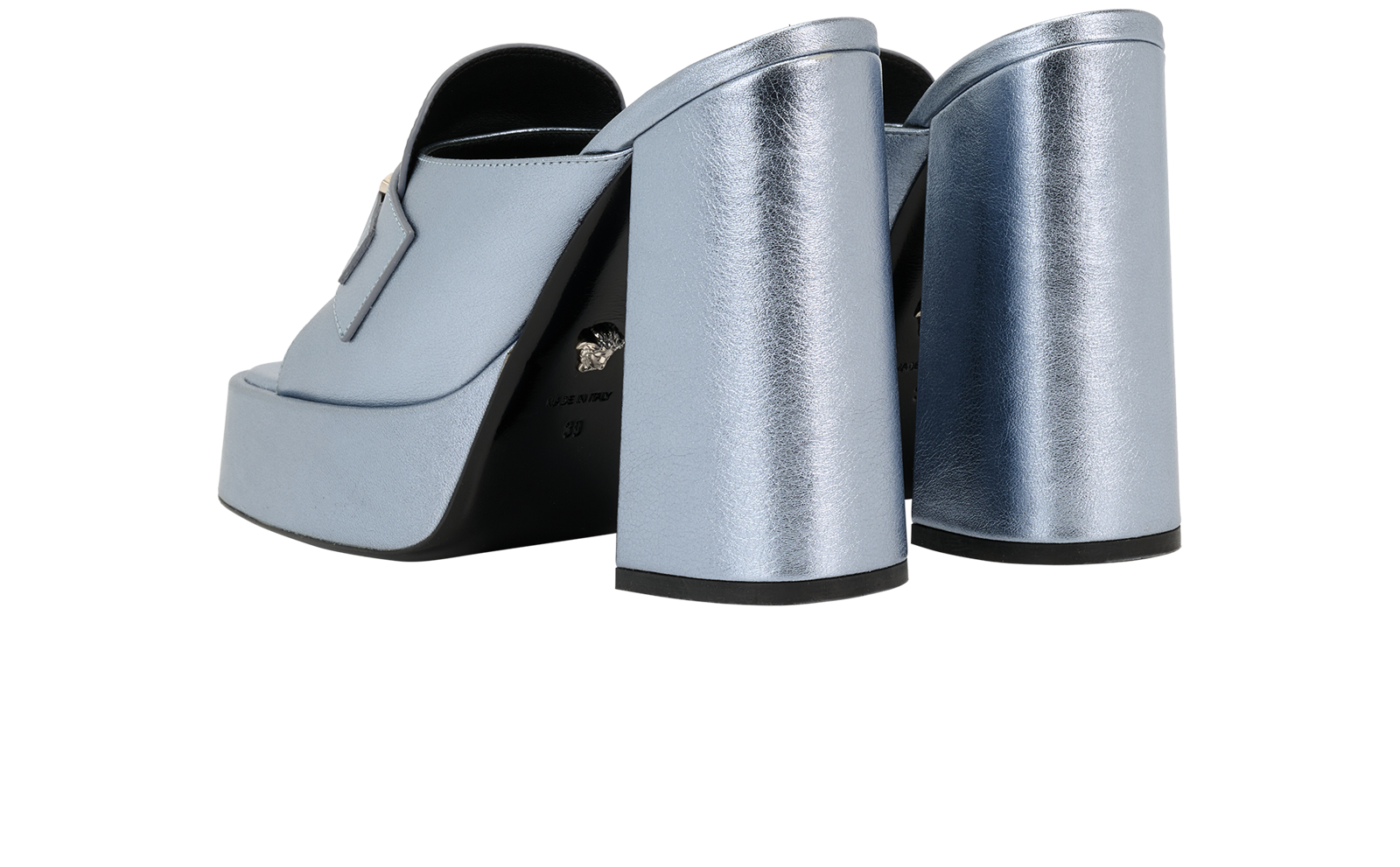 Versace Platform Mules, &pound;230, Shoes, Silver, Leather, Back view