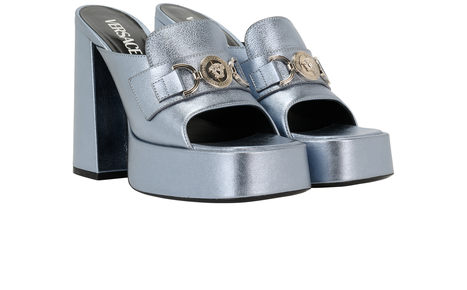 Versace Platform Mules, &pound;230, Shoes, Silver, Leather, Side view
