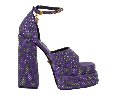 Versace Embellished Aevitas Platform Heels, &pound;230, Shoes, Purple, Satin, Front view