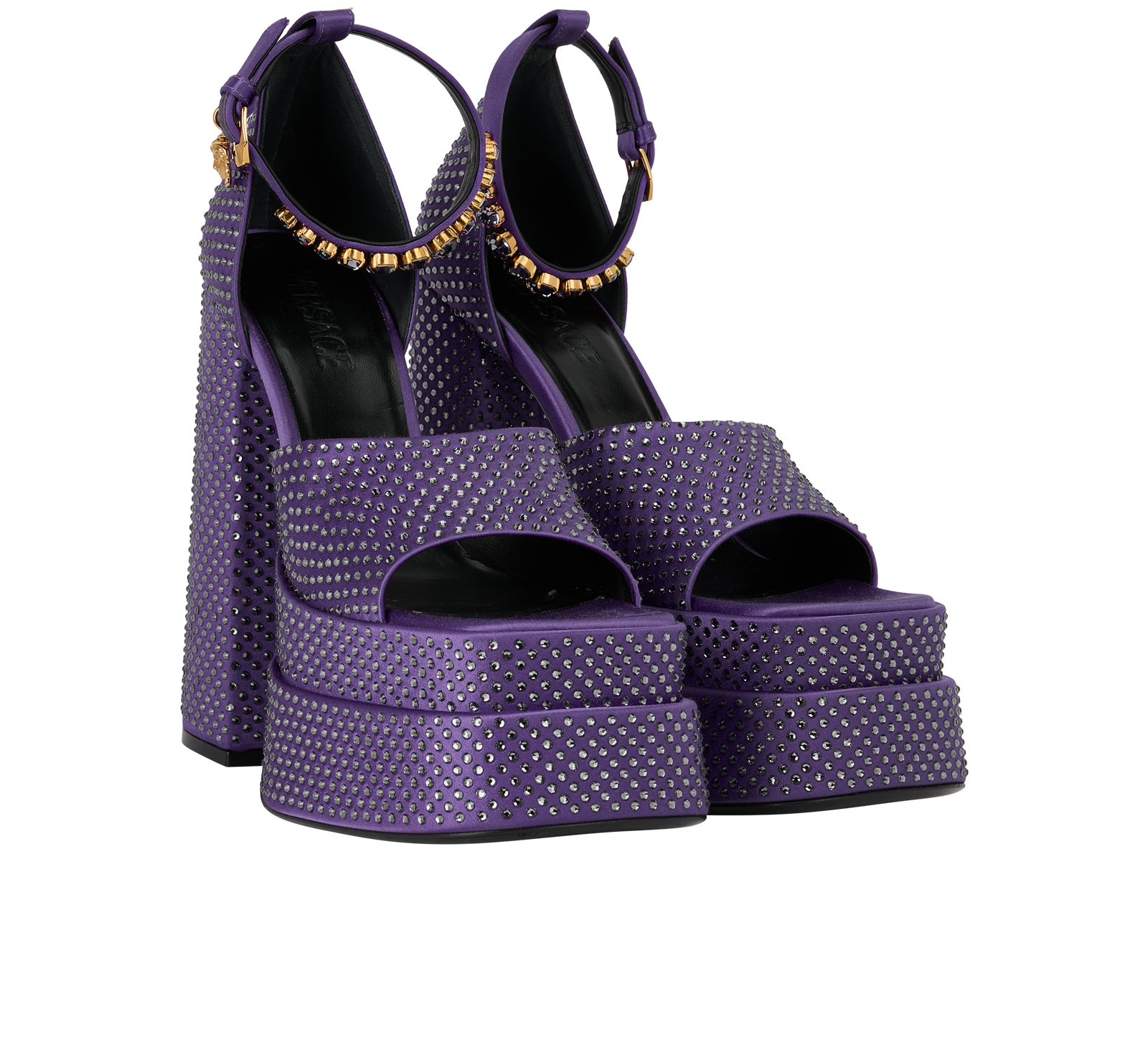 Versace Embellished Aevitas Platform Heels, &pound;230, Shoes, Purple, Satin, Side view