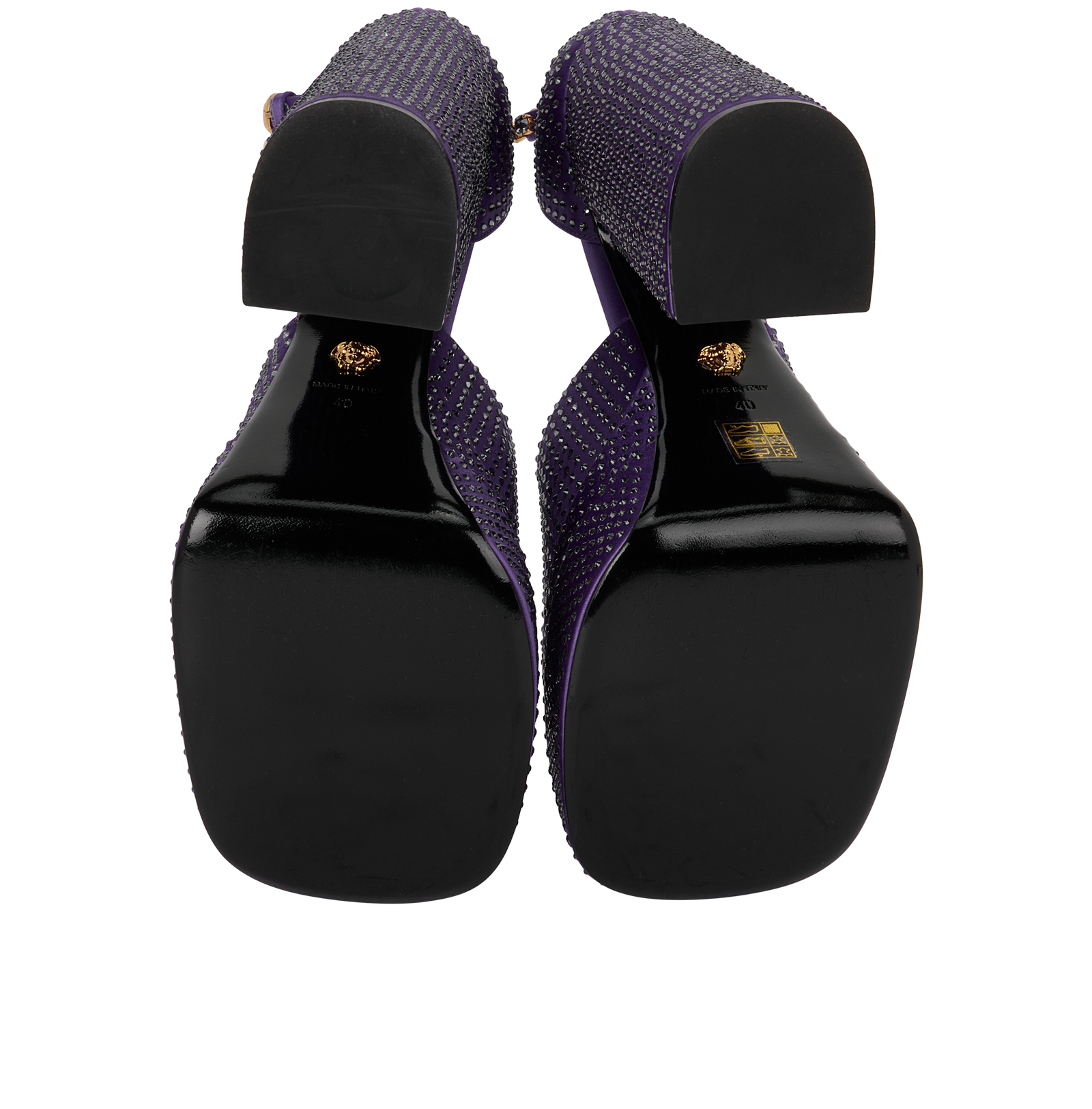 Versace Embellished Aevitas Platform Heels, &pound;230, Shoes, Purple, Satin, Top view