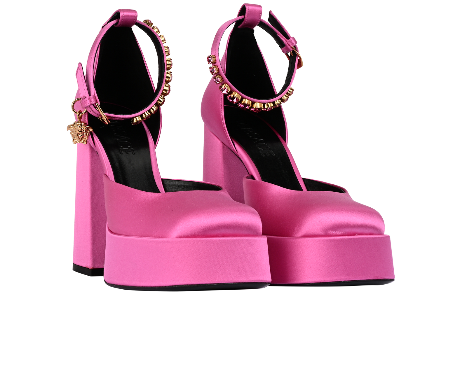 Versace Aevitas Platform Heels, &pound;250, Shoes, Pink, Satin, Side view