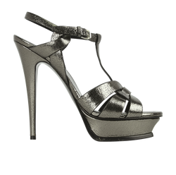 Saint Laurent Tribute Platform Sandals, Leather, Silver, 2*