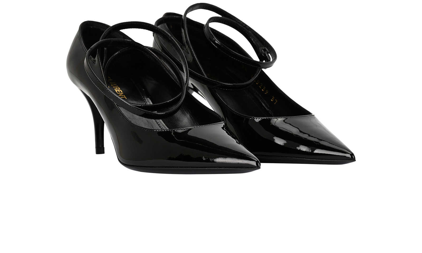 Saint Laurent Ankle Straps Pumps, &pound;160, Shoes, Black, Patent Leather, Side view